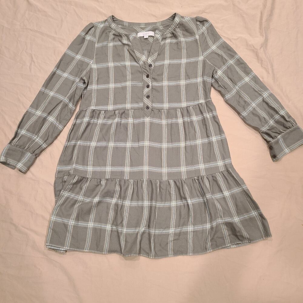 Loft Plaid Dress Shirt Botton Down Blouse (Green) Medium Fall Autumn Cottagecore